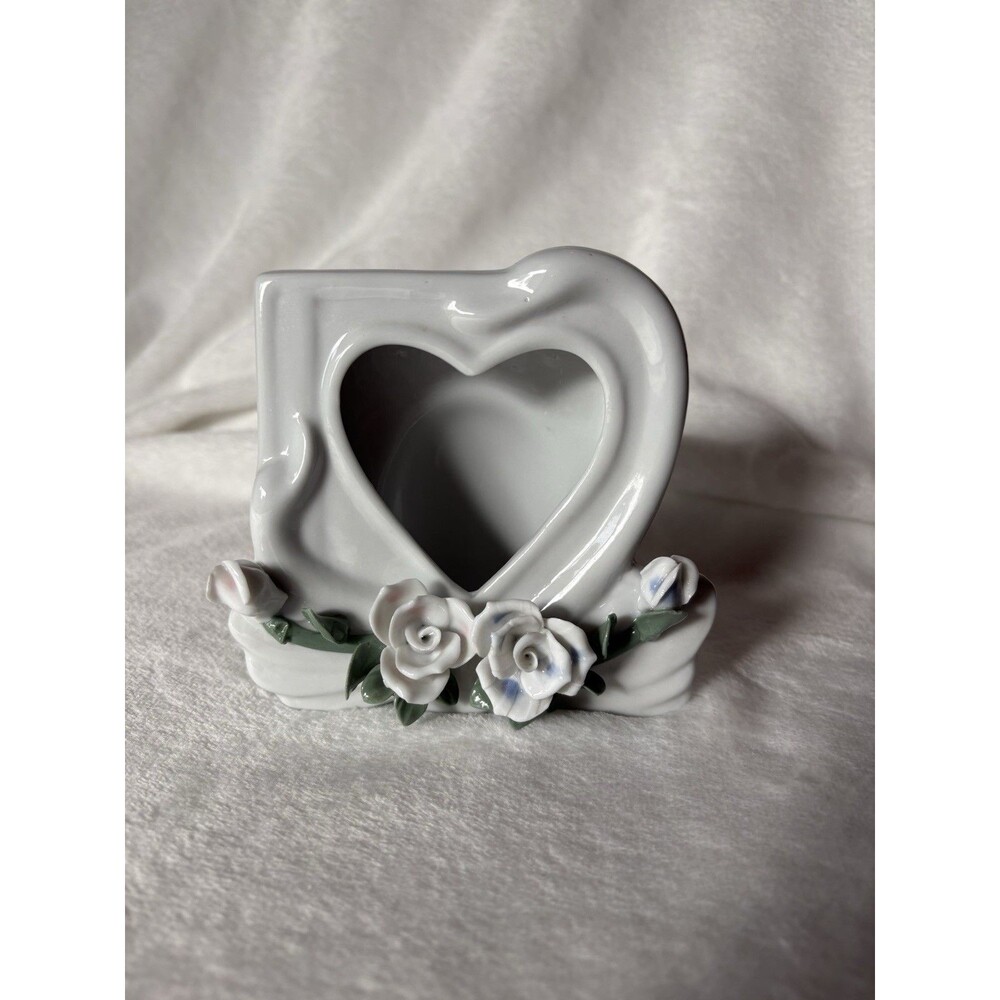 Vintage Porcelain Roses And Swan Photo Frame Shabby Chic Dresser Top Vanity